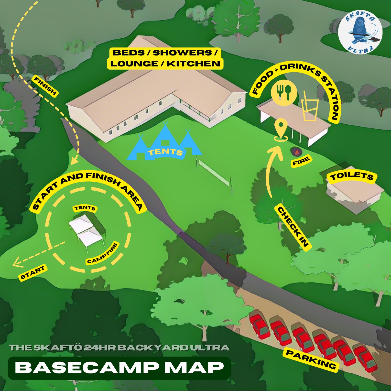 Skaftö Backyard Ultra basecamp map / Karta över baslägret